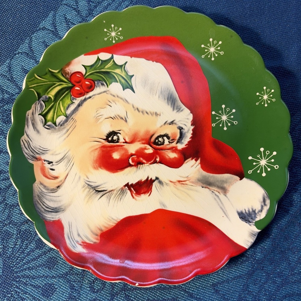 Mr. Christmas Nostalgic Santa Ceramic Salad Side Green Plate Vintage Inspired
